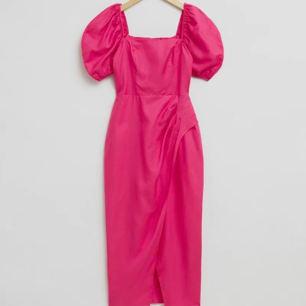 & Other Stories | Fitted Asymmetric Puff Sleeve Dress - Picture 2 of 8